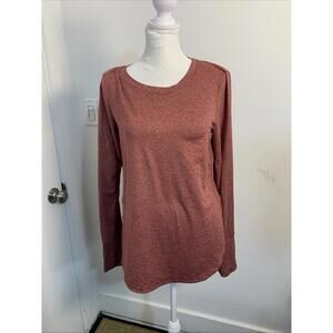 Athleta Heather Pink Long Sleeve Crew Neck Curved Hem Side Slits Small